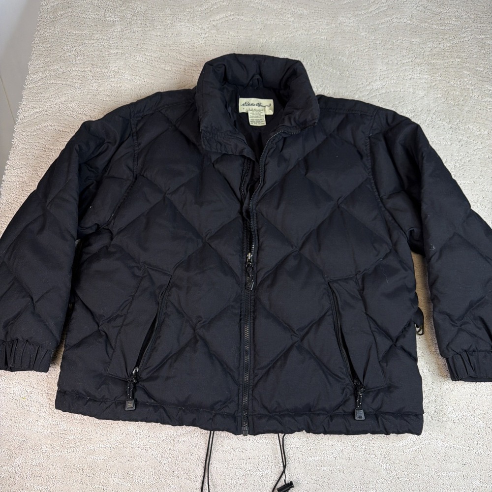 Women's Vintage Eddie Bauer Large Goose Down Puffer Jacket Black Winter Coat